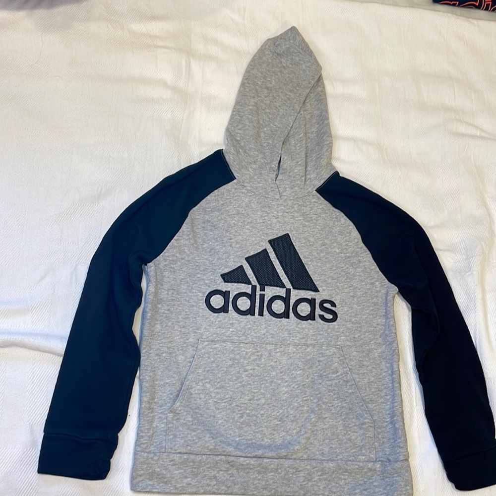 ADIDAS BOYS PULLOVER HOODIE- BLACK AND GRAY